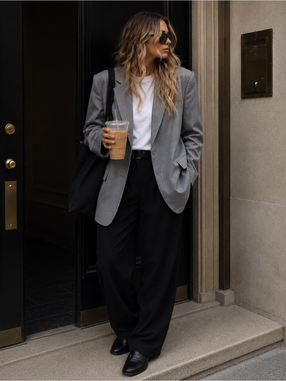 Oversized Gray Blazer Old Money Minimalist Capsule Quiet Luxury Office Parisian